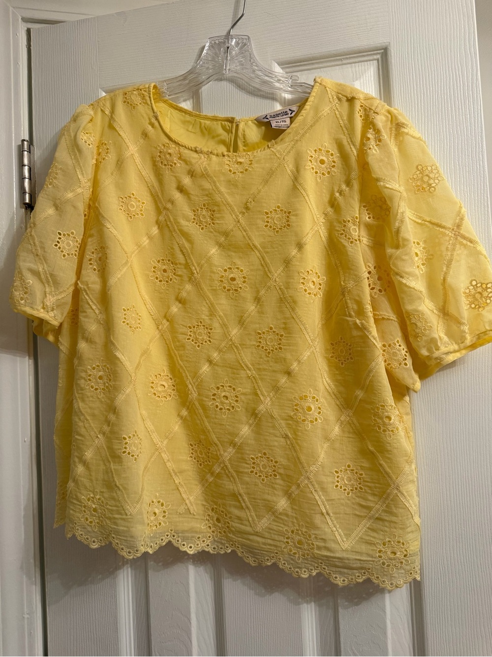 Yellow Eyelet Short Sleeve Top